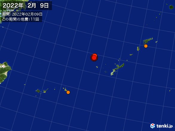 沖縄・震央分布図(2022年02月09日)
