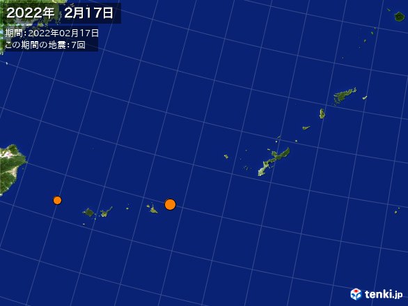 沖縄・震央分布図(2022年02月17日)