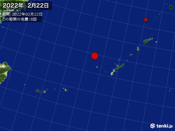 沖縄・震央分布図(2022年02月22日)