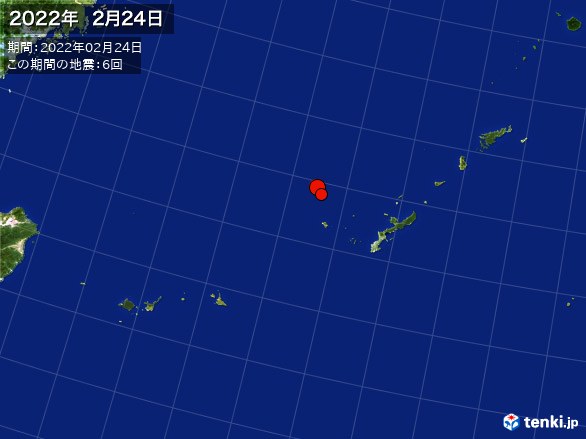 沖縄・震央分布図(2022年02月24日)