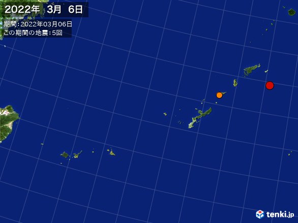 沖縄・震央分布図(2022年03月06日)
