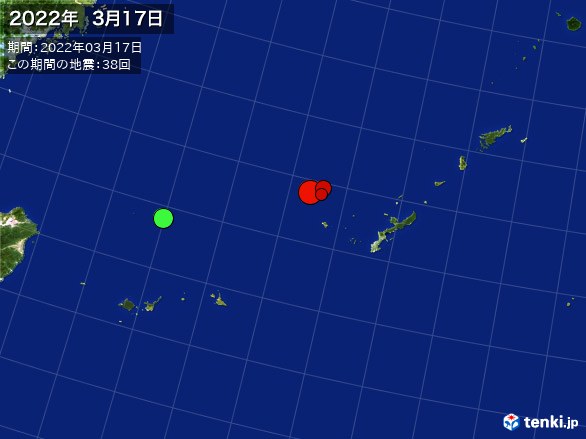 沖縄・震央分布図(2022年03月17日)