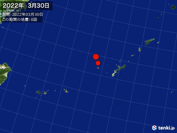沖縄・震央分布図(2022年03月30日)