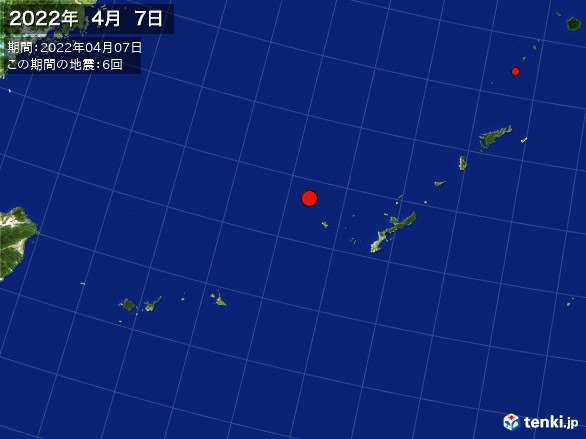 沖縄・震央分布図(2022年04月07日)