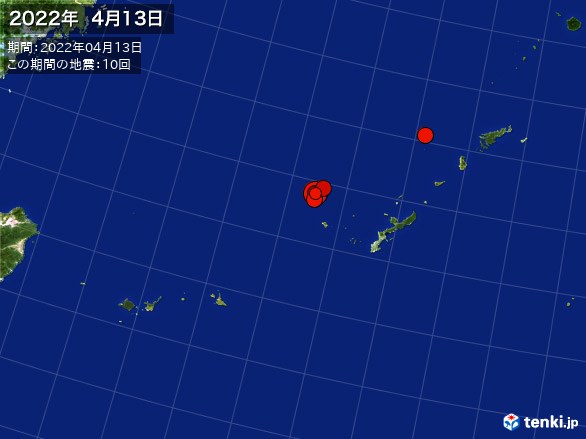 沖縄・震央分布図(2022年04月13日)