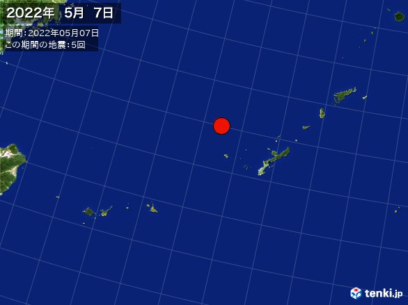 沖縄・震央分布図(2022年05月07日)