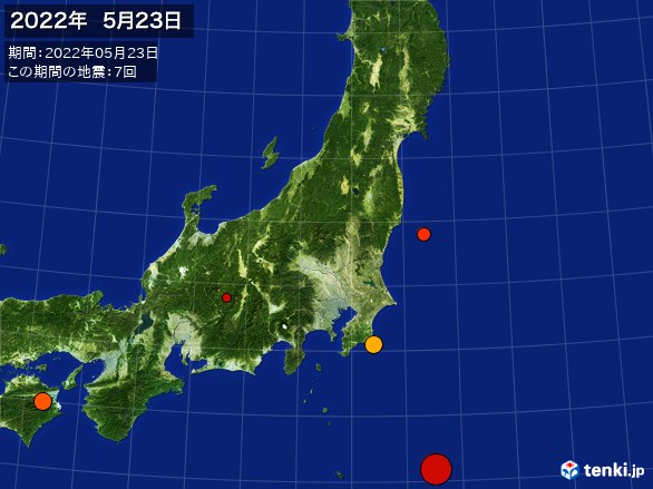 東日本・震央分布図(2022年05月23日)