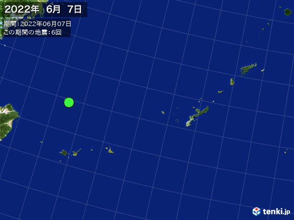 沖縄・震央分布図(2022年06月07日)