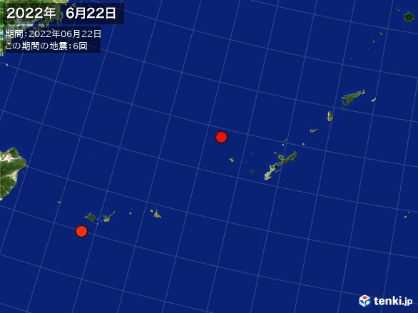 沖縄・震央分布図(2022年06月22日)