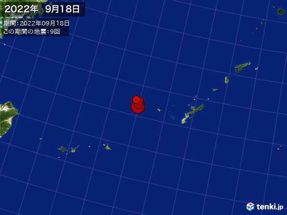 沖縄・震央分布図(2022年09月18日)