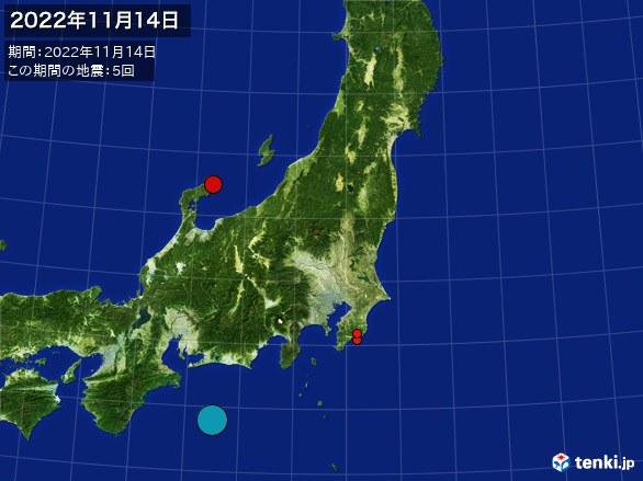 東日本・震央分布図(2022年11月14日)