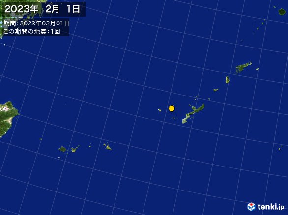 沖縄・震央分布図(2023年02月01日)