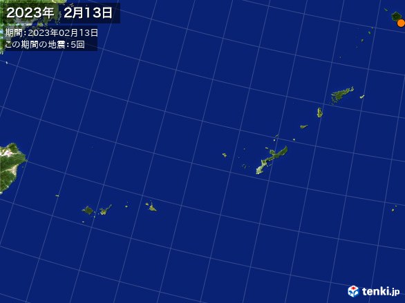沖縄・震央分布図(2023年02月13日)