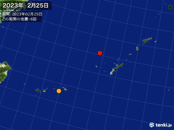 沖縄・震央分布図(2023年02月25日)
