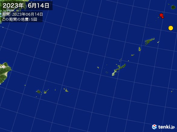 沖縄・震央分布図(2023年06月14日)