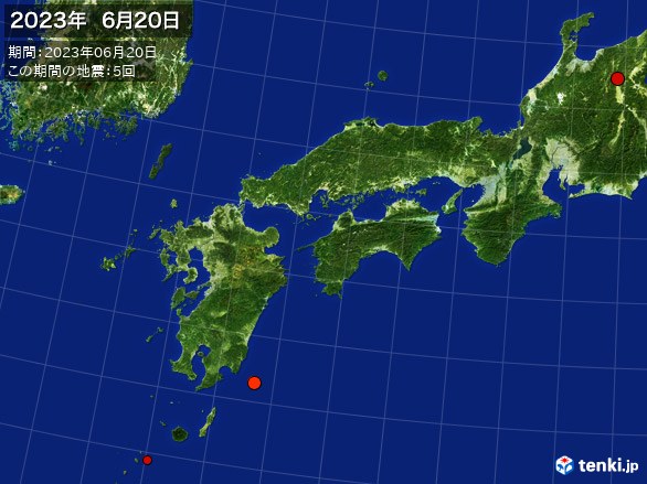 西日本・震央分布図(2023年06月20日)