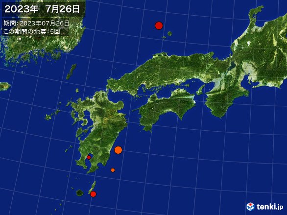 西日本・震央分布図(2023年07月26日)