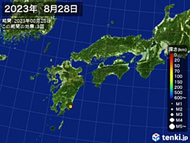 2023年08月28日の震央分布図