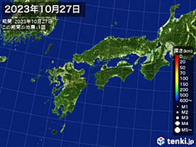 2023年10月27日の震央分布図