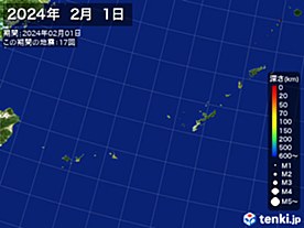 2024年02月01日の震央分布図