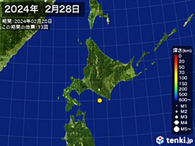 2024年02月28日の震央分布図