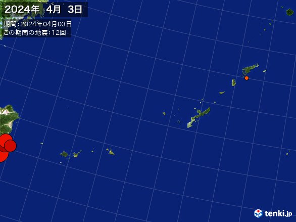沖縄・震央分布図(2024年04月03日)