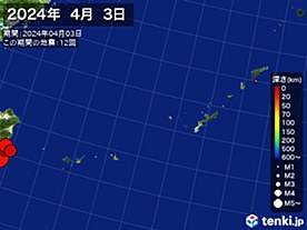 2024年04月03日の震央分布図