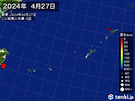 2024年04月27日の震央分布図