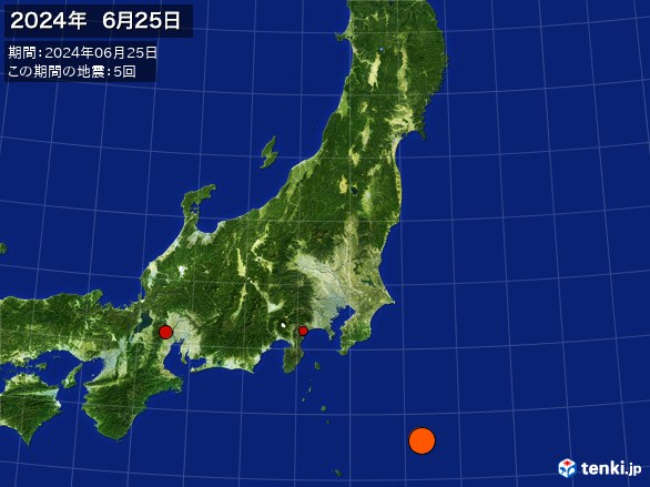 東日本・震央分布図(2024年06月25日)