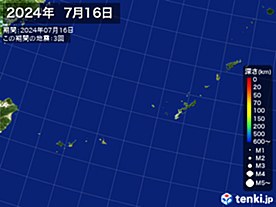 2024年07月16日の震央分布図