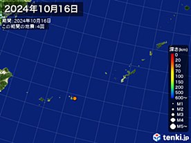 2024年10月16日の震央分布図