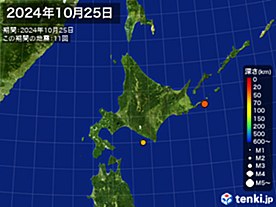 2024年10月25日の震央分布図
