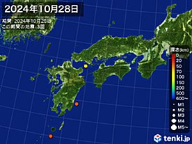 2024年10月28日の震央分布図
