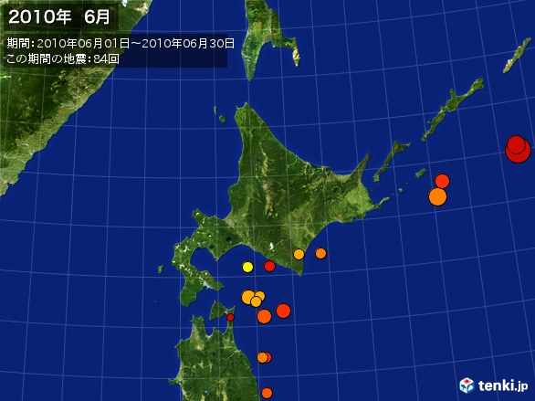 北日本・震央分布図(2010年06月)