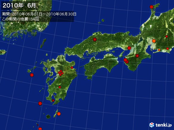西日本・震央分布図(2010年06月)