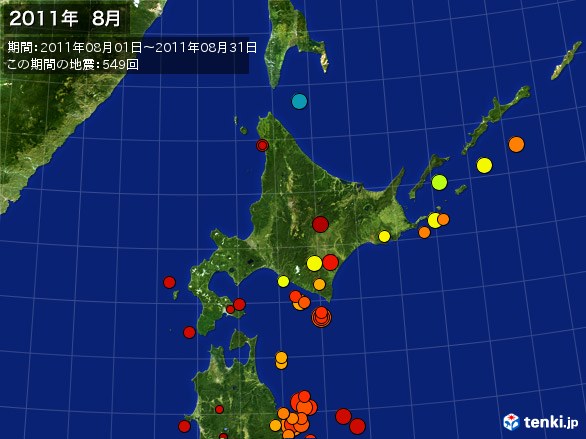 北日本・震央分布図(2011年08月)