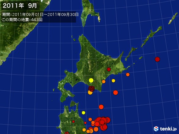 北日本・震央分布図(2011年09月)