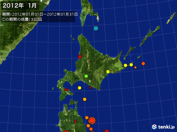 北日本・震央分布図(2012年01月)