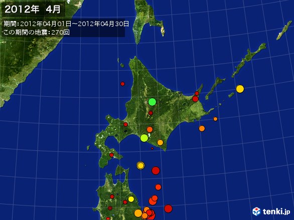 北日本・震央分布図(2012年04月)