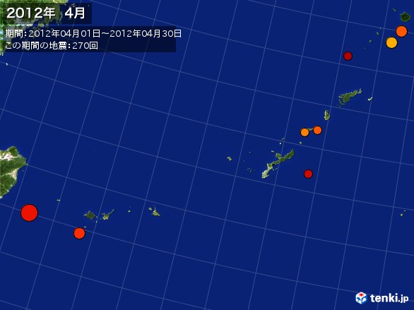 沖縄・震央分布図(2012年04月)