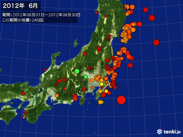 東日本・震央分布図(2012年06月)