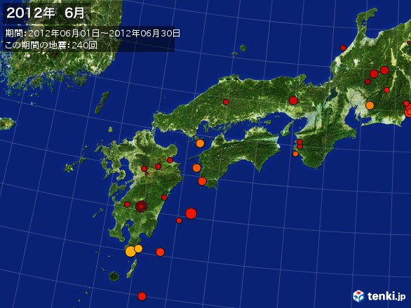 西日本・震央分布図(2012年06月)