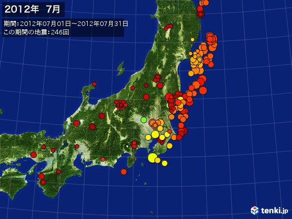 東日本・震央分布図(2012年07月)