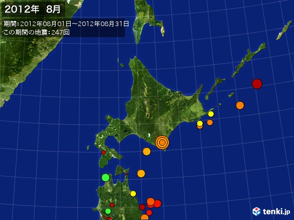 北日本・震央分布図(2012年08月)