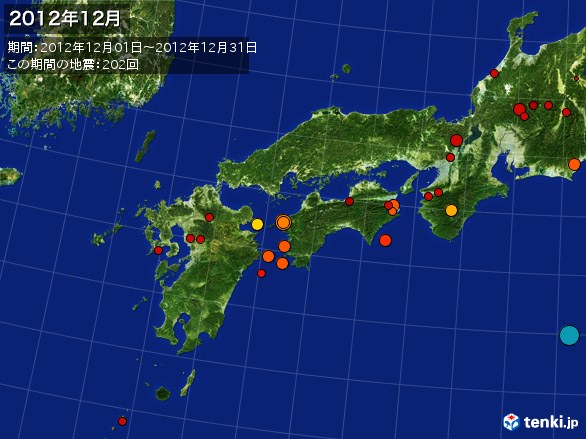 西日本・震央分布図(2012年12月)