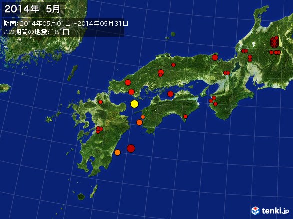 西日本・震央分布図(2014年05月)