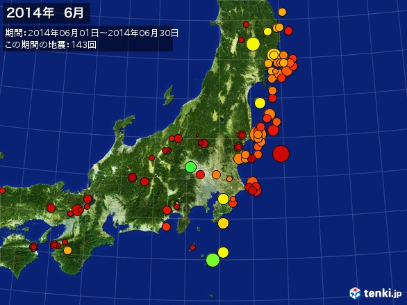 東日本・震央分布図(2014年06月)