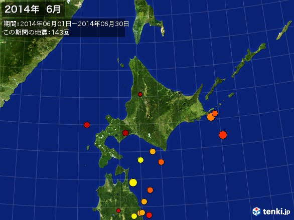 北日本・震央分布図(2014年06月)