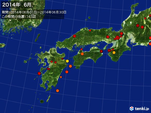 西日本・震央分布図(2014年06月)
