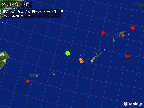 沖縄・震央分布図(2014年07月)